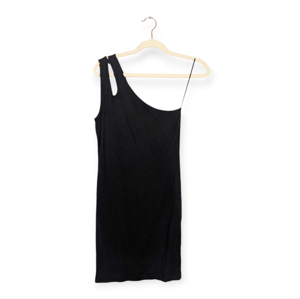Elodie Mini Dress M Black One Shoulder Fitted Cocktail Night Out NWT